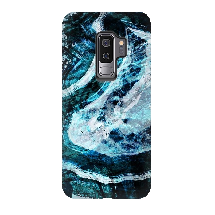 Galaxy S9 plus StrongFit Textured dark blue agate marble by Oana 