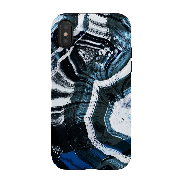 iPhone Xs / X StrongFit Dark blue ink brushed agata marble by Oana 