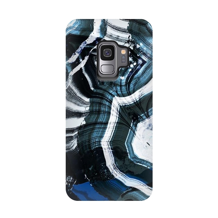 Galaxy S9 StrongFit Dark blue ink brushed agata marble by Oana 