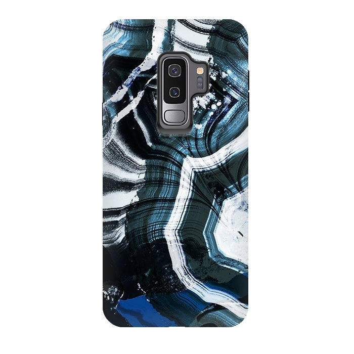 Galaxy S9 plus StrongFit Dark blue ink brushed agata marble by Oana 
