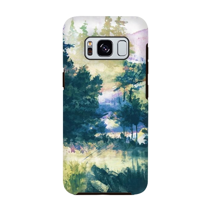 Galaxy S8 StrongFit Watercolor painted forest landscape by Oana 