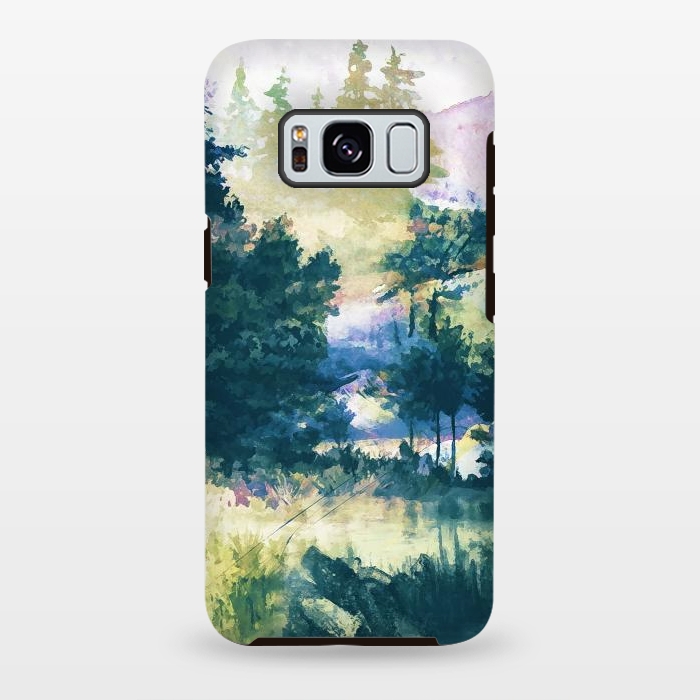 Galaxy S8 plus StrongFit Watercolor painted forest landscape by Oana 