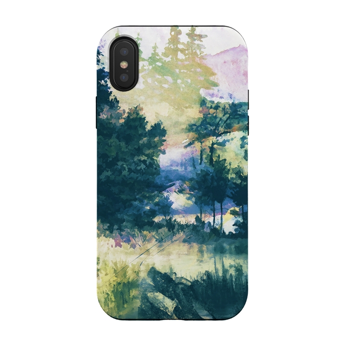 iPhone Xs / X StrongFit Watercolor painted forest landscape by Oana 