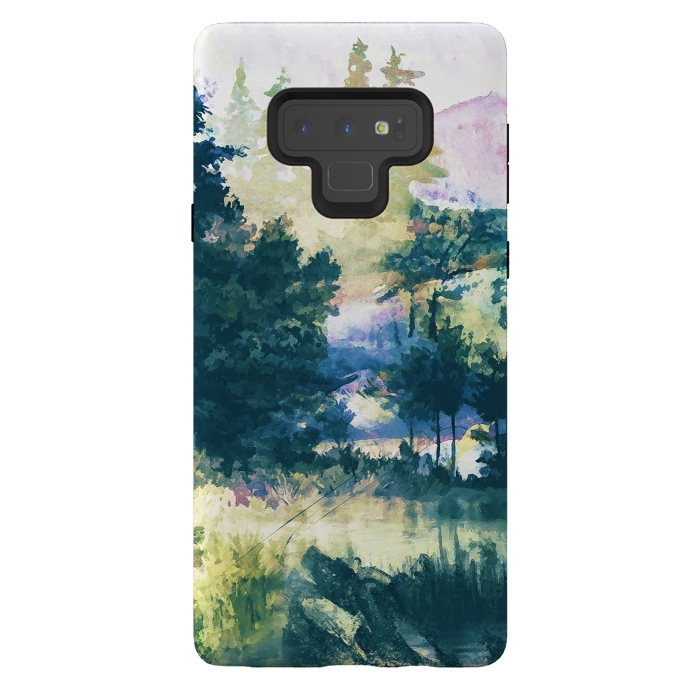 Galaxy Note 9 StrongFit Watercolor painted forest landscape by Oana 