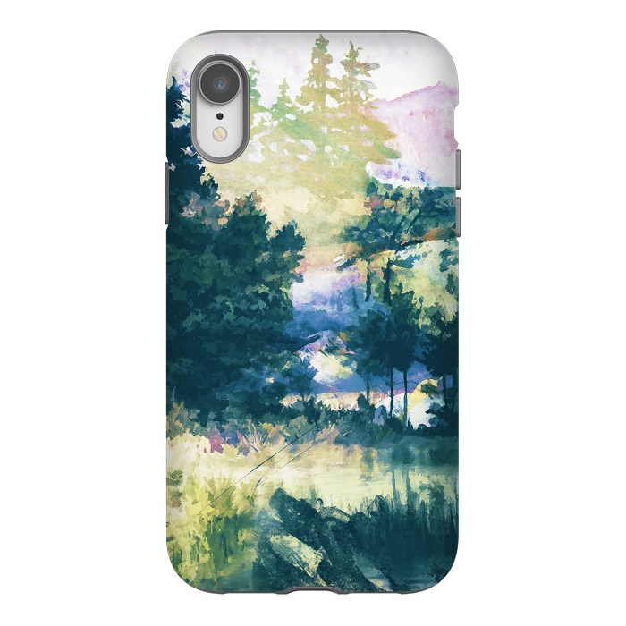 iPhone Xr StrongFit Watercolor painted forest landscape by Oana 