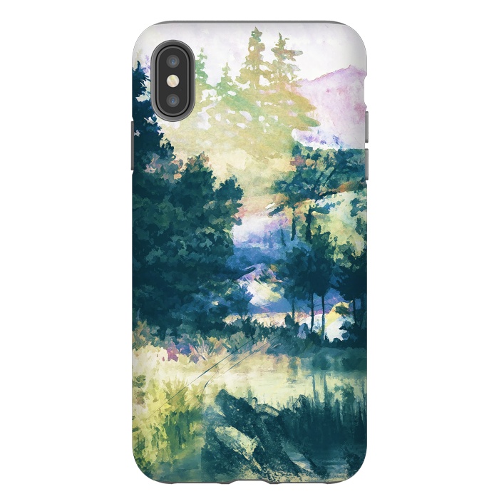 iPhone Xs Max StrongFit Watercolor painted forest landscape by Oana 
