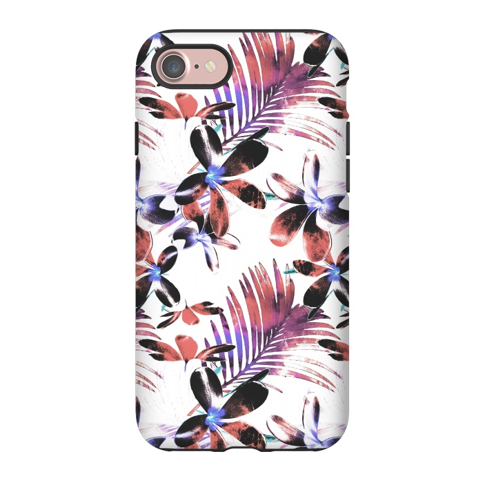 iPhone 7 StrongFit Pink purple tropical hibiscus and palm leaves by Oana 