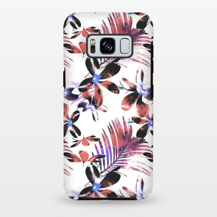 Galaxy S8 plus StrongFit Pink purple tropical hibiscus and palm leaves by Oana 