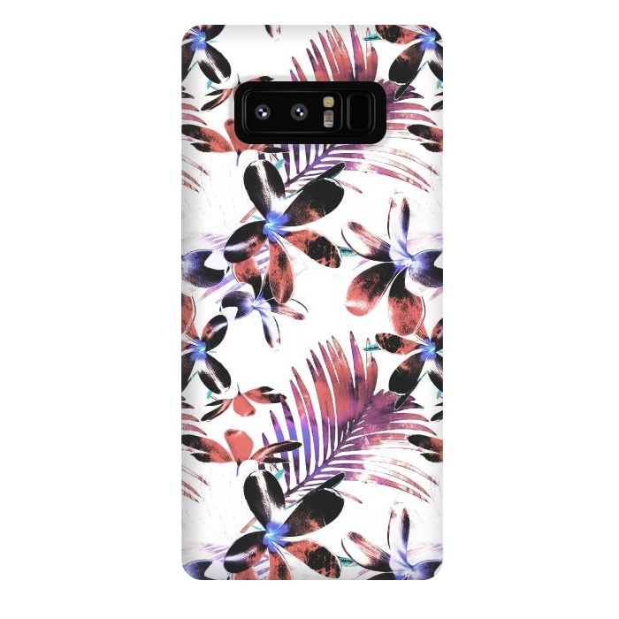 Galaxy Note 8 StrongFit Pink purple tropical hibiscus and palm leaves by Oana 