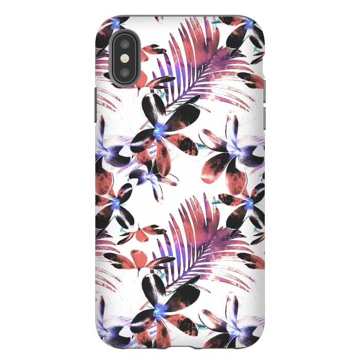 iPhone Xs Max StrongFit Pink purple tropical hibiscus and palm leaves by Oana 