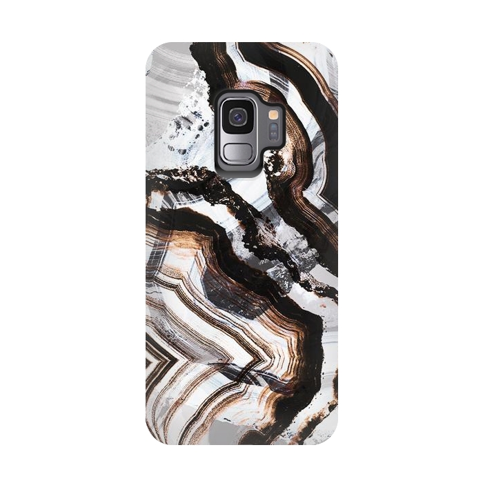 Galaxy S9 StrongFit Agate marble brown brushtroke stripes by Oana 