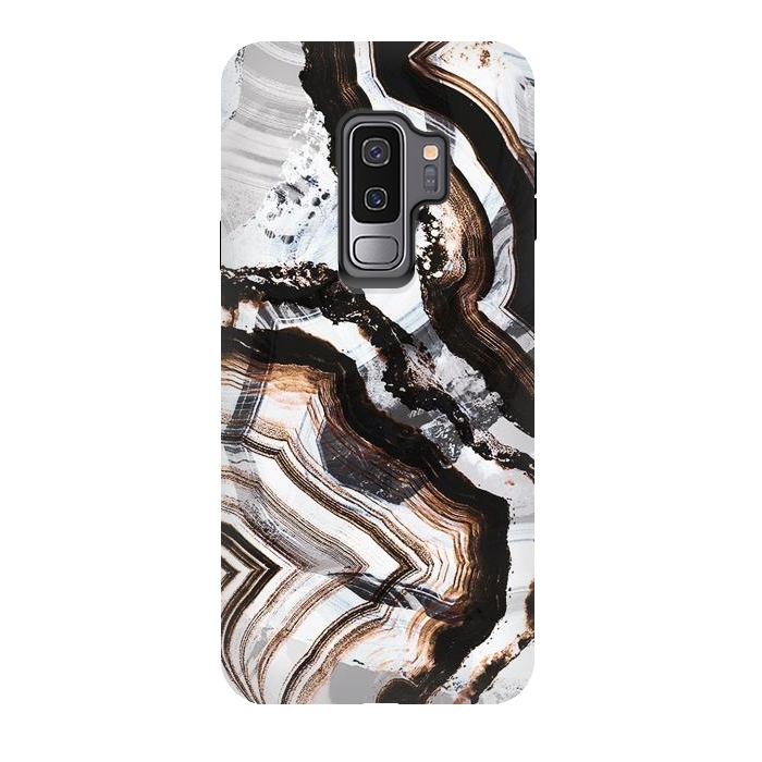 Galaxy S9 plus StrongFit Agate marble brown brushtroke stripes by Oana 