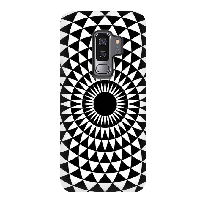 Galaxy S9 plus StrongFit 3d illusion mandala geometric black triangle patterns  by Josie