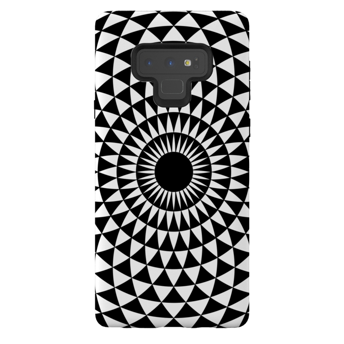 Galaxy Note 9 StrongFit 3d illusion mandala geometric black triangle patterns  by Josie