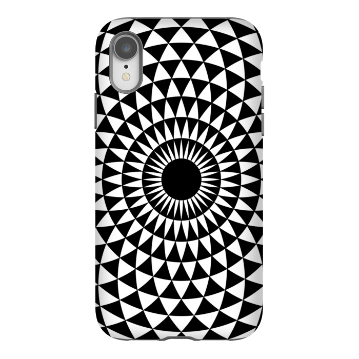 iPhone Xr StrongFit 3d illusion mandala geometric black triangle patterns  by Josie