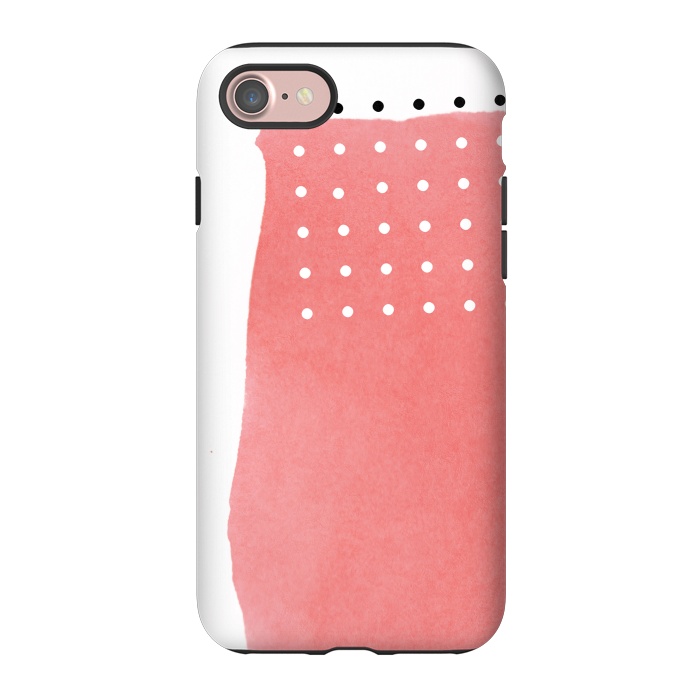 iPhone 7 StrongFit Abstract Pink Watercolor Brushstroke with Black and White Polka Dots by amini54