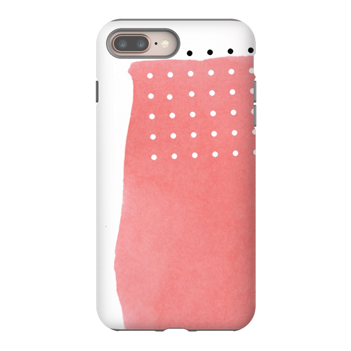 iPhone 7 plus StrongFit Abstract Pink Watercolor Brushstroke with Black and White Polka Dots by amini54