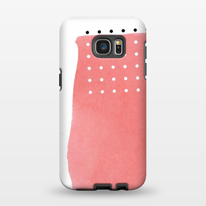Galaxy S7 EDGE StrongFit Abstract Pink Watercolor Brushstroke with Black and White Polka Dots by amini54