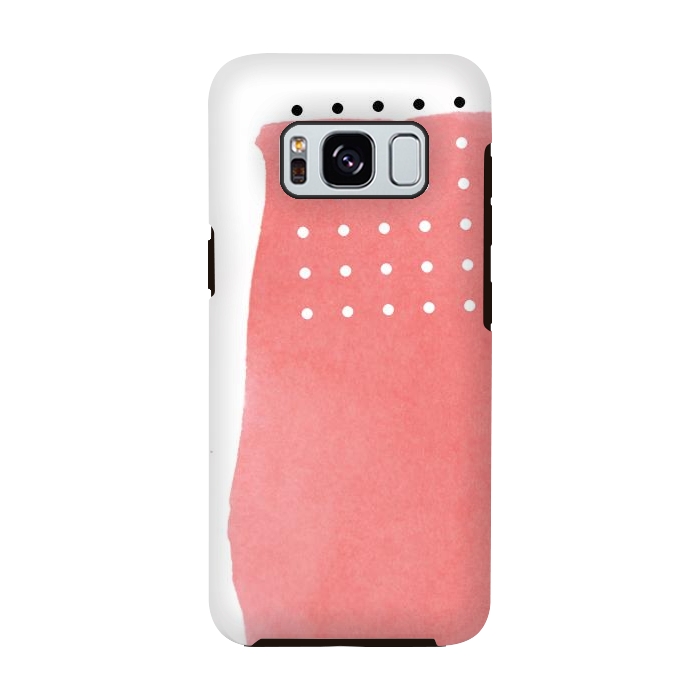 Galaxy S8 StrongFit Abstract Pink Watercolor Brushstroke with Black and White Polka Dots by amini54