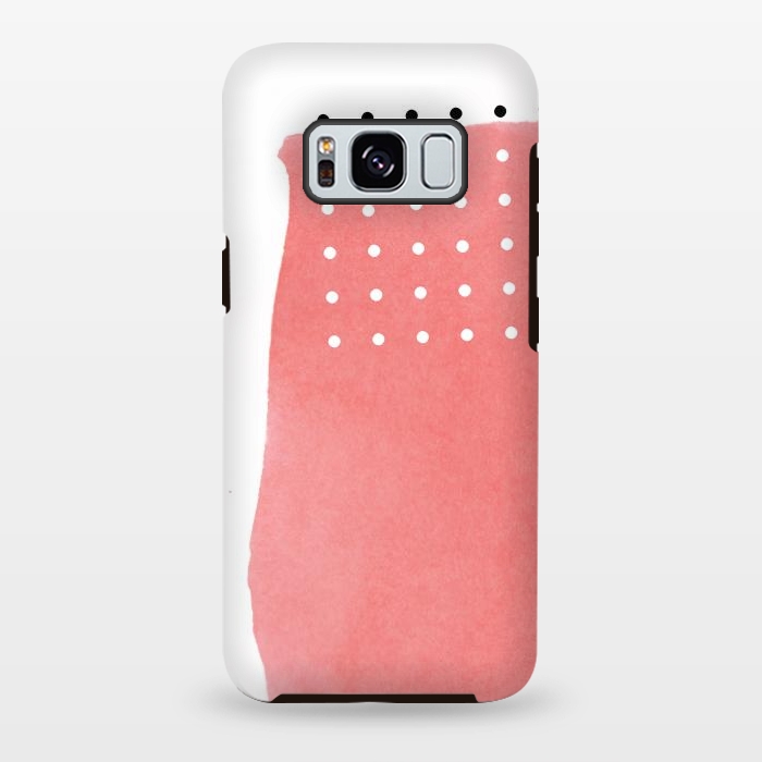 Galaxy S8 plus StrongFit Abstract Pink Watercolor Brushstroke with Black and White Polka Dots by amini54