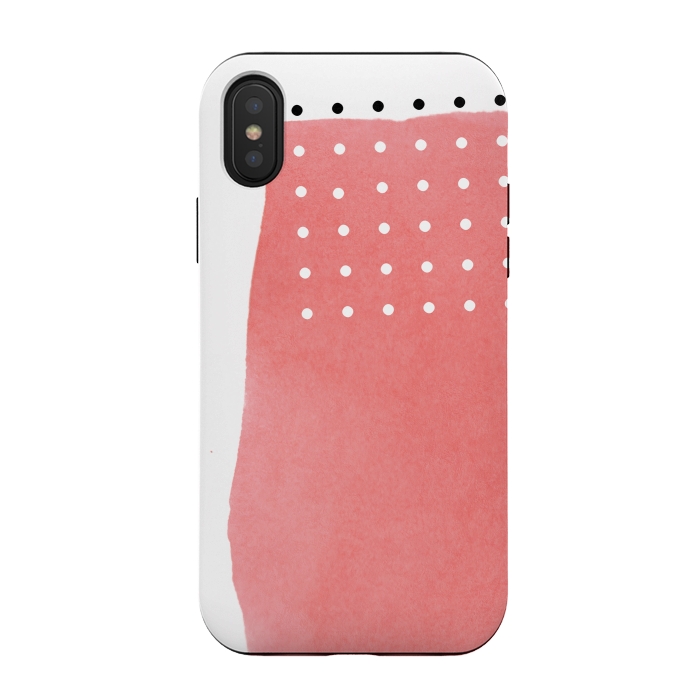 iPhone Xs / X StrongFit Abstract Pink Watercolor Brushstroke with Black and White Polka Dots by amini54