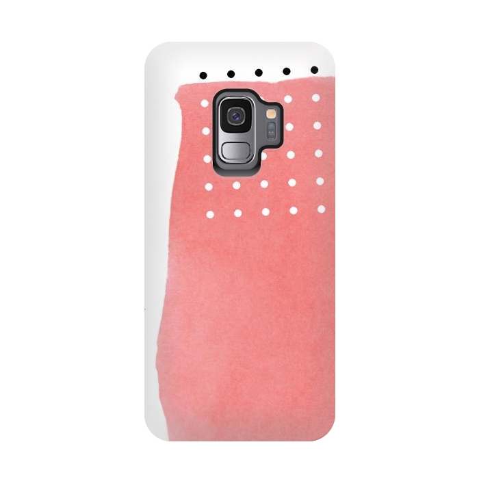 Galaxy S9 StrongFit Abstract Pink Watercolor Brushstroke with Black and White Polka Dots by amini54