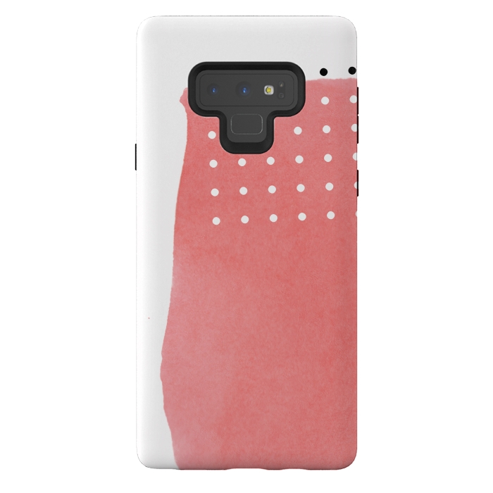Galaxy Note 9 StrongFit Abstract Pink Watercolor Brushstroke with Black and White Polka Dots by amini54