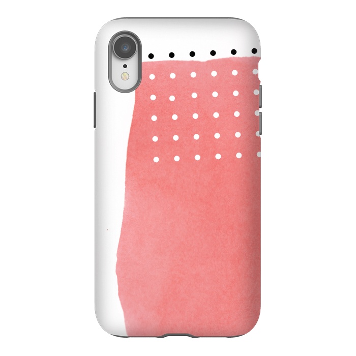 iPhone Xr StrongFit Abstract Pink Watercolor Brushstroke with Black and White Polka Dots by amini54