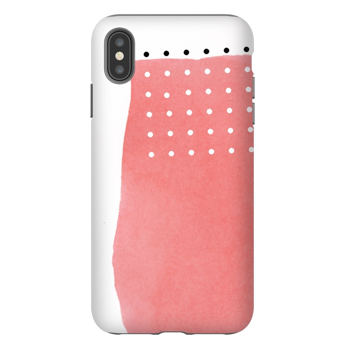iPhone Xs Max StrongFit Abstract Pink Watercolor Brushstroke with Black and White Polka Dots by amini54
