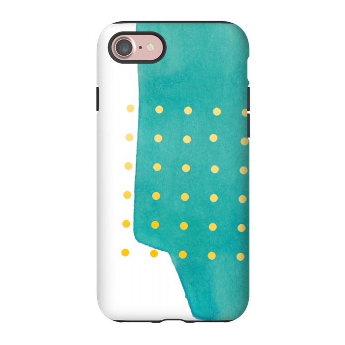 iPhone 7 StrongFit Abstract Teal Watercolor Brushstroke with Yellow Polka Dots by amini54