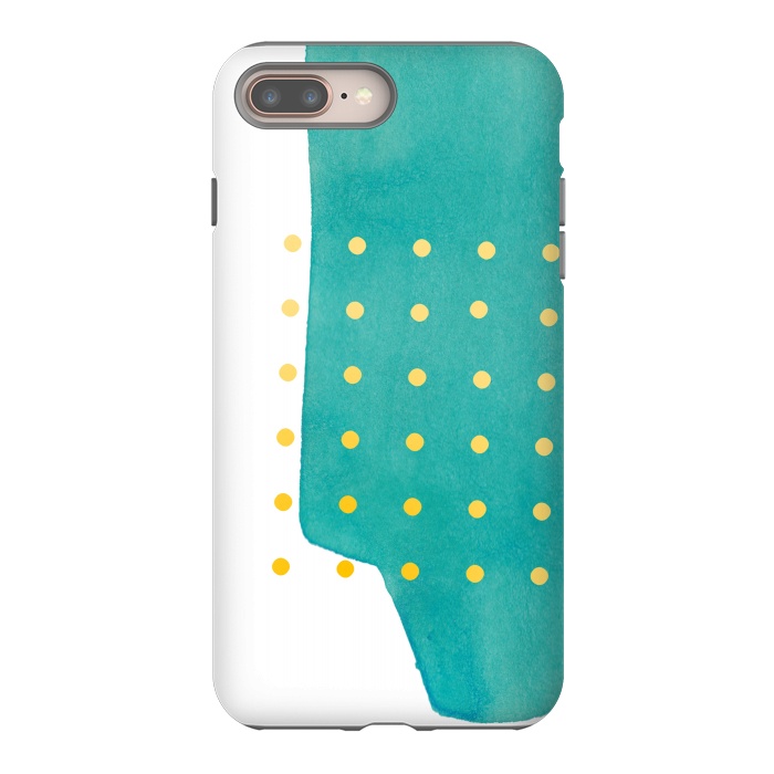 iPhone 7 plus StrongFit Abstract Teal Watercolor Brushstroke with Yellow Polka Dots by amini54