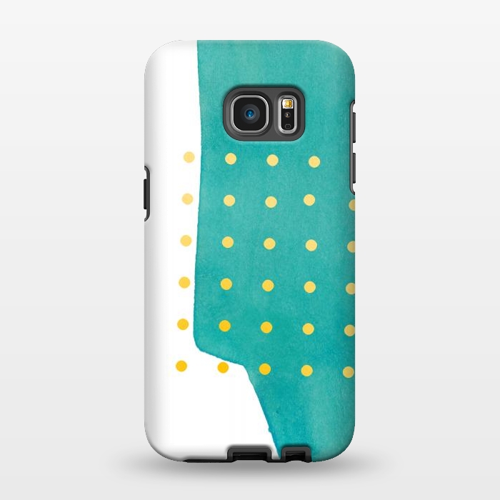 Galaxy S7 EDGE StrongFit Abstract Teal Watercolor Brushstroke with Yellow Polka Dots by amini54