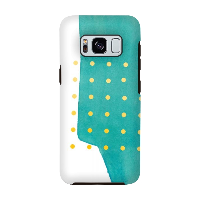 Galaxy S8 StrongFit Abstract Teal Watercolor Brushstroke with Yellow Polka Dots by amini54