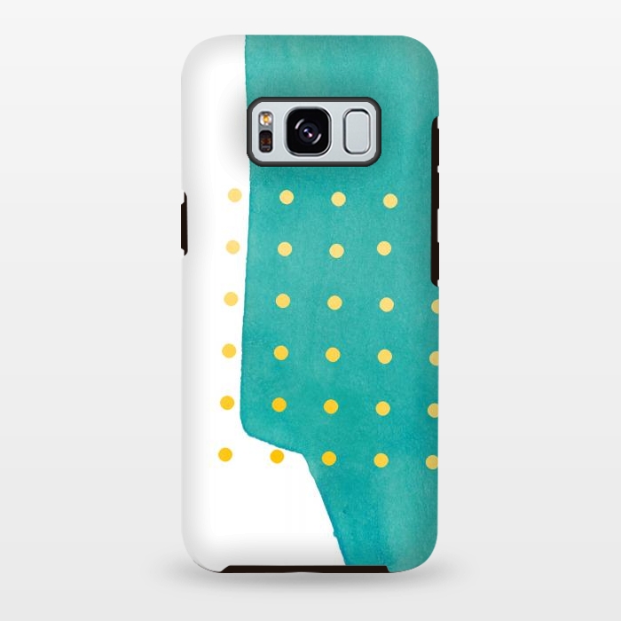 Galaxy S8 plus StrongFit Abstract Teal Watercolor Brushstroke with Yellow Polka Dots by amini54