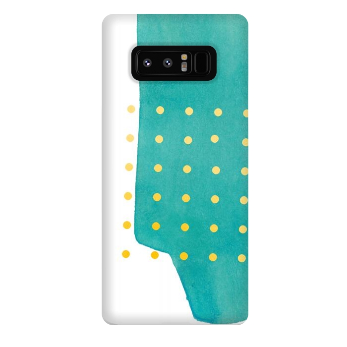 Galaxy Note 8 StrongFit Abstract Teal Watercolor Brushstroke with Yellow Polka Dots by amini54