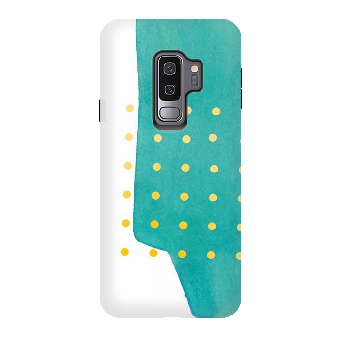 Galaxy S9 plus StrongFit Abstract Teal Watercolor Brushstroke with Yellow Polka Dots by amini54