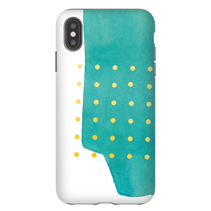 iPhone Xs Max StrongFit Abstract Teal Watercolor Brushstroke with Yellow Polka Dots by amini54
