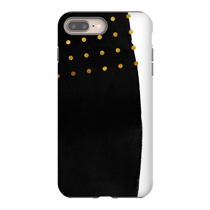 iPhone 7 plus StrongFit Black Abstract Watercolor Brushstroke with Gold Polka Dots by amini54