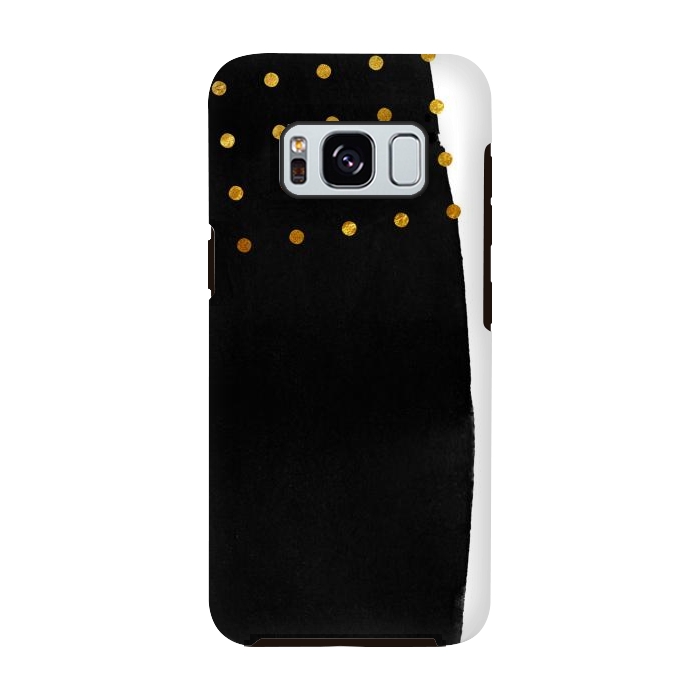 Galaxy S8 StrongFit Black Abstract Watercolor Brushstroke with Gold Polka Dots by amini54
