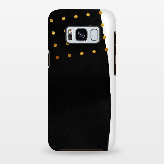 Galaxy S8 plus StrongFit Black Abstract Watercolor Brushstroke with Gold Polka Dots by amini54