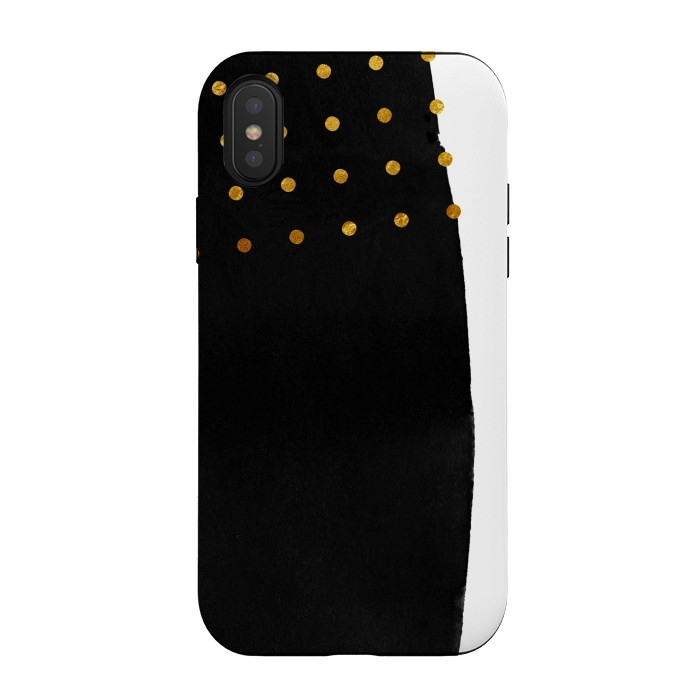iPhone Xs / X StrongFit Black Abstract Watercolor Brushstroke with Gold Polka Dots by amini54