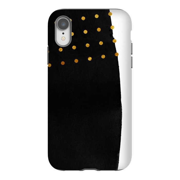 iPhone Xr StrongFit Black Abstract Watercolor Brushstroke with Gold Polka Dots by amini54
