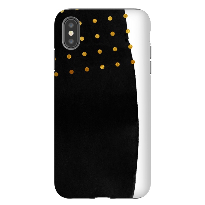 iPhone Xs Max StrongFit Black Abstract Watercolor Brushstroke with Gold Polka Dots by amini54