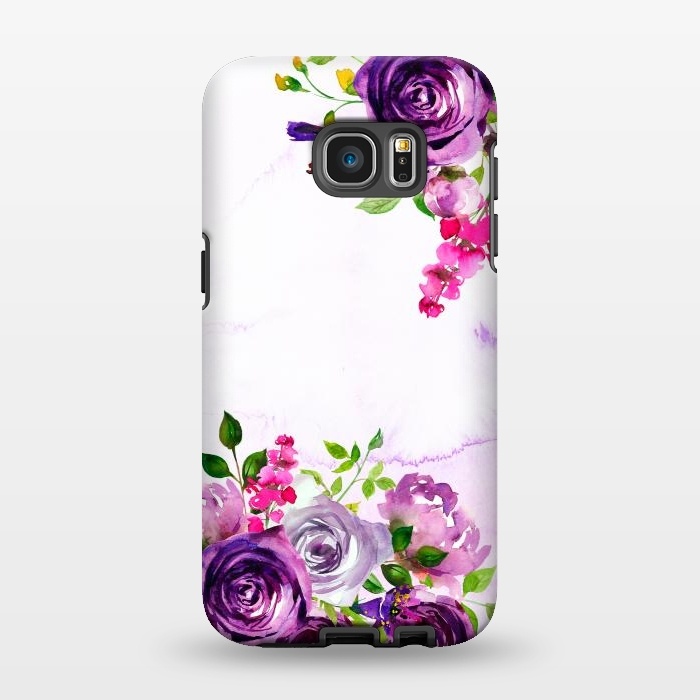 Galaxy S7 EDGE StrongFit Hand drawn purple and pink florals by  Utart