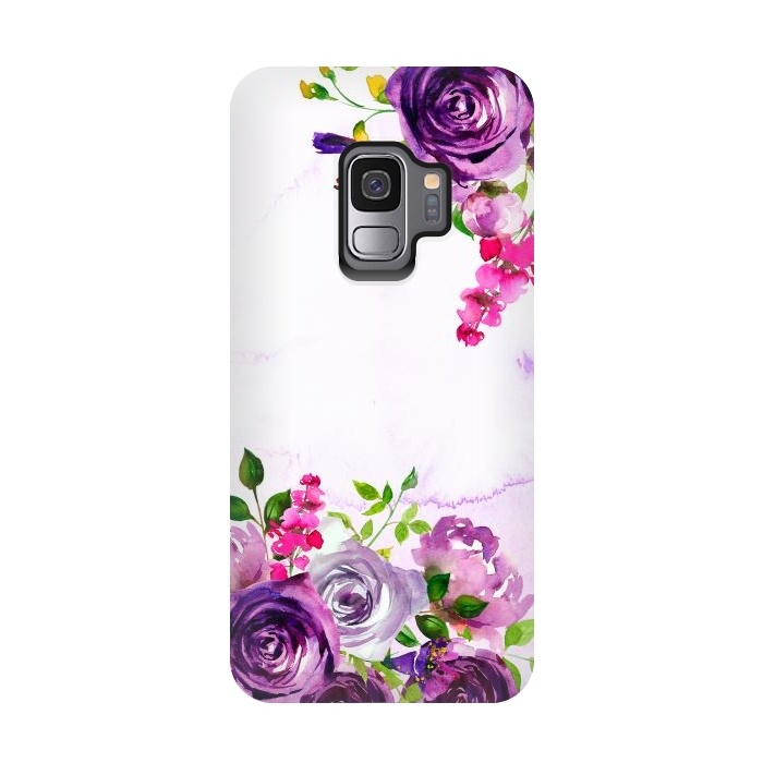 Galaxy S9 StrongFit Hand drawn purple and pink florals by  Utart