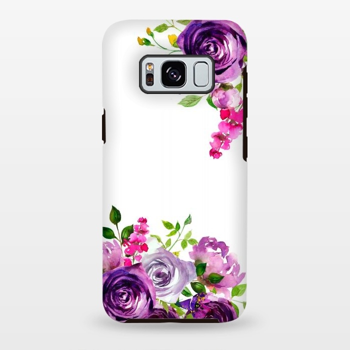 Galaxy S8 plus StrongFit Hand drawn purple and pink florals on white by  Utart