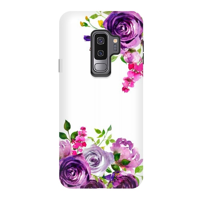 Galaxy S9 plus StrongFit Hand drawn purple and pink florals on white by  Utart