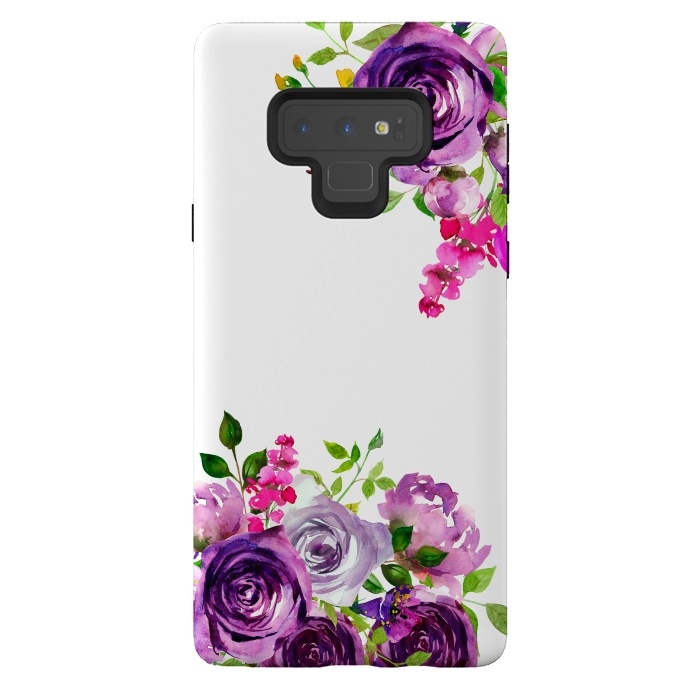 Galaxy Note 9 StrongFit Hand drawn purple and pink florals on white by  Utart