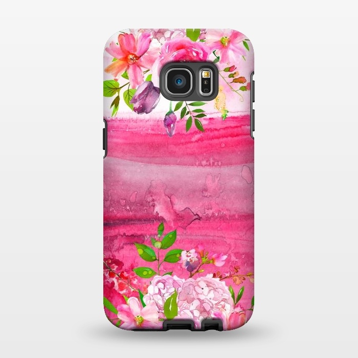Galaxy S7 EDGE StrongFit Pink watercolor florals by  Utart