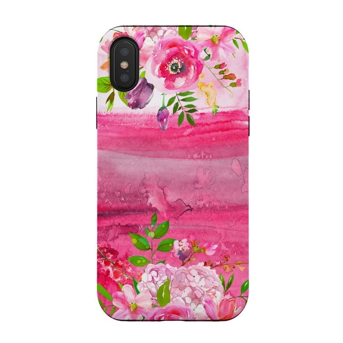 iPhone Xs / X StrongFit Pink watercolor florals by  Utart